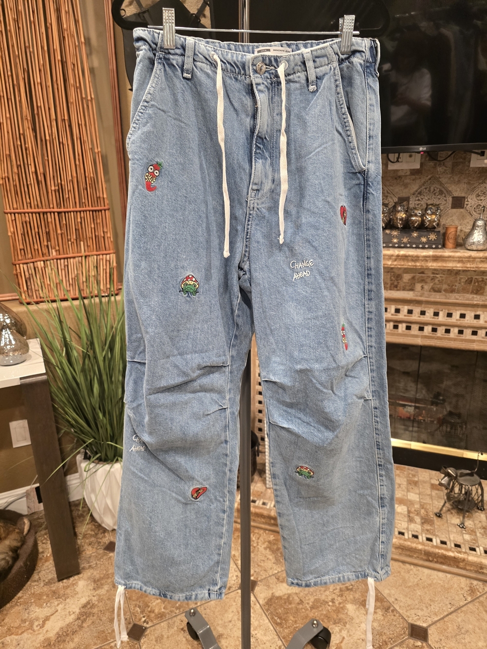Bershka Light Blue Embroidered Straight Leg Jeans, NWOT - Picture 2 of 13